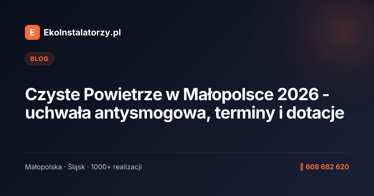Czyste Powietrze w Małopolsce 2026 - uchwała antysmogowa, terminy i dotacje