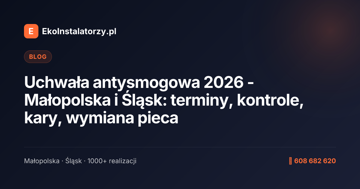 Uchwała antysmogowa 2026 - Małopolska i Śląsk: terminy, kontrole, kary, wymiana pieca